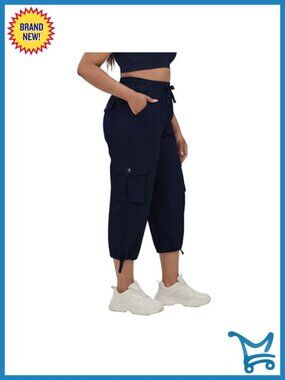 Plus Size Capris with Pockets Lightweight Stretch Pull-On Cargo Wide Leg
